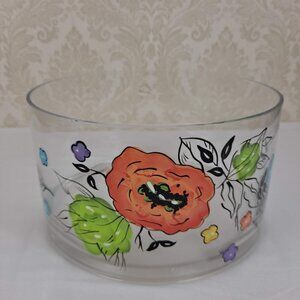 Artland Laurie Gates Clear Glass Bowl with Multi Color Hand Painted Flowers